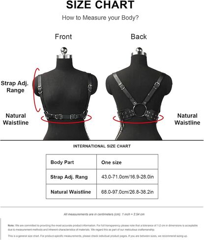 Women Adjustable Leather Harness Belt with Detachable Chain, Faux Leather Body Harness with Alloy Buckles for Gothic Punk Festival Outfit(Waist 26.8-38.2in) in Saudi Arabia