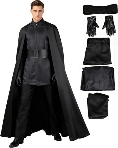 Kylo Ren Costume Adult Men Force Knight Cosplay Black Outfit Shirt Pants Cloak Gloves Belt Accessories in Kuwait