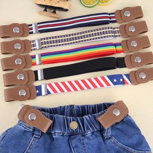 4Pcs Kids Boys Girls Adjustable Buckle Elastic Belt - Stretch Belts with Leather Loop Belt For School Sports in Kuwait