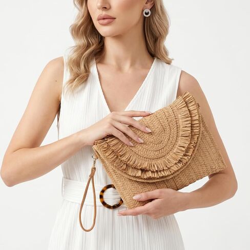Straw Crossbody Bag for Women, 1pcs Summer Boho Handbag with Detachable Shoulder Strap Lightweight Woven Beach Purse 11.2x8.1inch Perfect for Travel Casual Outings Beach Vacation in Saudi Arabia
