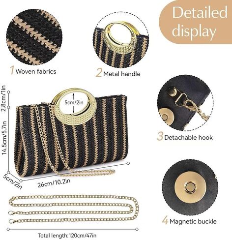 Straw Raffia Clutch Purse for Women,Summer Beach Handbag, Top Handle Crossbody Bag for Vacation & Daily Wear in Kuwait