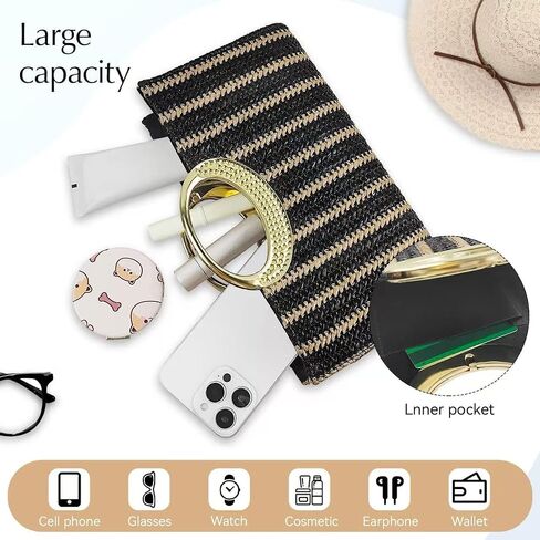 Straw Raffia Clutch Purse for Women,Summer Beach Handbag, Top Handle Crossbody Bag for Vacation & Daily Wear in Kuwait