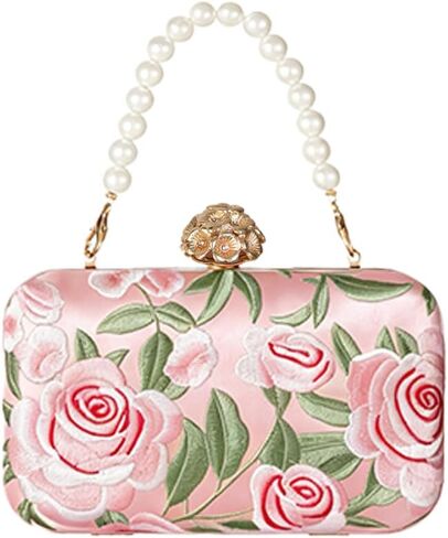 Clutch Purse Women Floral Embroidery Handbag Evening Bag Elegant Crossbody Evening bag for Prom Wedding Party | Floral Embroidery in Saudi Arabia