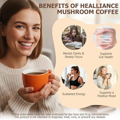 Organic Mushroom Coffee, 20 Sticks Mushroom Instant Coffee with 8 Mushroom Blend, Amino Acid & Electrolyte, Coffee Mushroom Drink for Focus, Energy, Gut Health Support in Saudi Arabia
