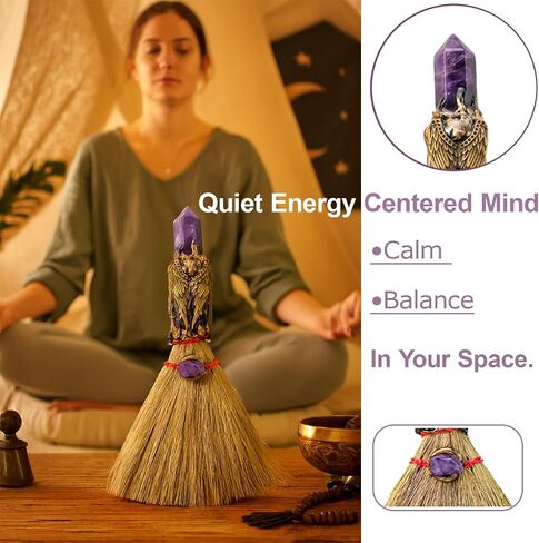Amethyst Witches Broom Decor, 7.09 Inch Crystal Tower Witch Broomstick, Crystals for Witchcraft, Witch Altar Decor, Wiccan Pagan Decor, Witchcraft Supplies, Witchy Gifts, Halloween Decor in Saudi Arabia