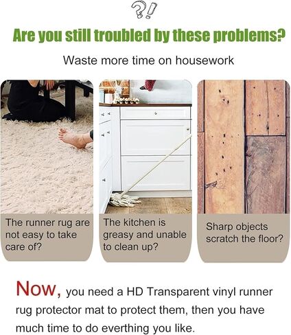 Rectangular Vinyl Plastic Floor Protector Mats for High Traffic/Low Pile Area Rugs,1/2/3/4/5m Long Clear Carpet Protector Runner, Anti Skid Waterproof(0.6x6m/2x19.7ft) in Kuwait