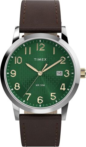 Timex Men's Main Street 38mm Watch - Brown Strap Green Dial Silver-Tone Case in Kuwait