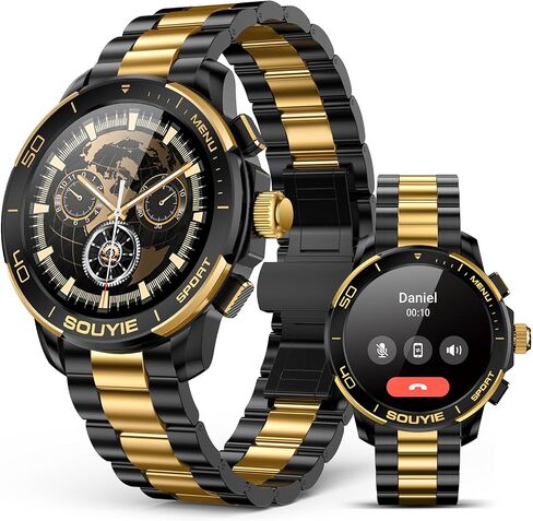 SOUYIE SW-7 Lux Smart Watch for Men, High-Gloss Ceramic Bezel & Two-Tone Steel, 1.43" AMOLED Display, AI GPT Voice Assistant, Bluetooth Calls, Health Monitor, 100+ Sports Modes, Compatible iOS Android in Saudi Arabia