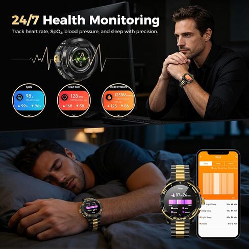 SOUYIE SW-7 Lux Smart Watch for Men, High-Gloss Ceramic Bezel & Two-Tone Steel, 1.43" AMOLED Display, AI GPT Voice Assistant, Bluetooth Calls, Health Monitor, 100+ Sports Modes, Compatible iOS Android in Saudi Arabia