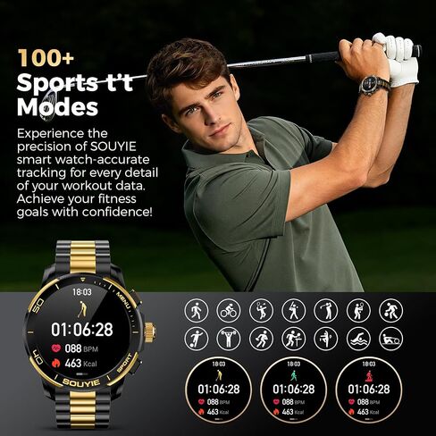SOUYIE SW-7 Lux Smart Watch for Men, High-Gloss Ceramic Bezel & Two-Tone Steel, 1.43" AMOLED Display, AI GPT Voice Assistant, Bluetooth Calls, Health Monitor, 100+ Sports Modes, Compatible iOS Android in Saudi Arabia