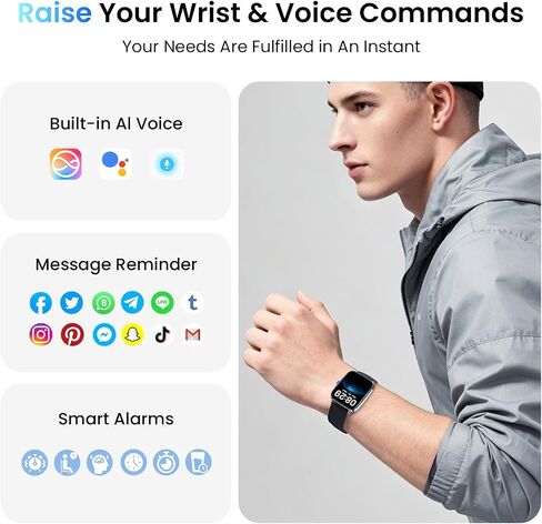 Smart Watch for Women and Men, 1.85" HD Fitness Trackers Compatible with iPhone/Android/Samsung (Answer/Make Calls), Heart Rate/Sleep/SpO2 Monitor, 101+ Sports Modes, IP68 Waterproof, 2 Bands, Black in Saudi Arabia
