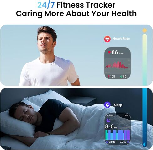 Smart Watch for Women and Men, 1.85" HD Fitness Trackers Compatible with iPhone/Android/Samsung (Answer/Make Calls), Heart Rate/Sleep/SpO2 Monitor, 101+ Sports Modes, IP68 Waterproof, 2 Bands, Black in Saudi Arabia