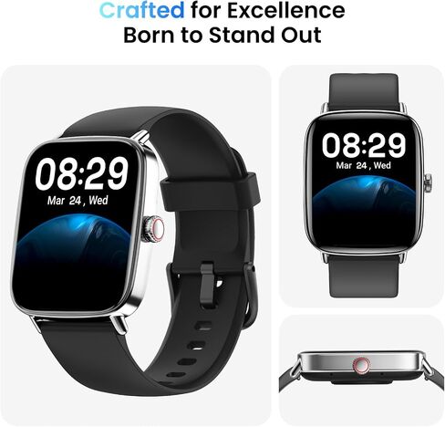 Smart Watch for Women and Men, 1.85" HD Fitness Trackers Compatible with iPhone/Android/Samsung (Answer/Make Calls), Heart Rate/Sleep/SpO2 Monitor, 101+ Sports Modes, IP68 Waterproof, 2 Bands, Black in Saudi Arabia