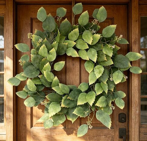 26" Green Hibiscus & Eucalyptus Leaf Wreath for Front Door - Large Artificial Greenery Outdoor Wreath for Porch, Window, Farmhouse, Home, Holiday, Hanging Decor - Spring, Summer, Fall, All Seasons in Kuwait