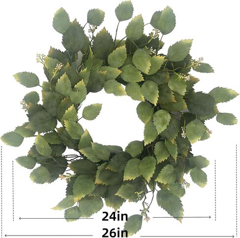 26" Green Hibiscus & Eucalyptus Leaf Wreath for Front Door - Large Artificial Greenery Outdoor Wreath for Porch, Window, Farmhouse, Home, Holiday, Hanging Decor - Spring, Summer, Fall, All Seasons in Kuwait
