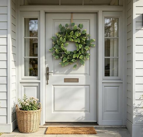 26" Green Hibiscus & Eucalyptus Leaf Wreath for Front Door - Large Artificial Greenery Outdoor Wreath for Porch, Window, Farmhouse, Home, Holiday, Hanging Decor - Spring, Summer, Fall, All Seasons in Kuwait
