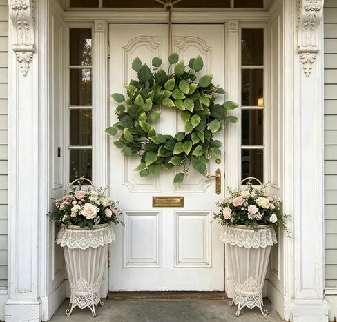 26" Green Hibiscus & Eucalyptus Leaf Wreath for Front Door - Large Artificial Greenery Outdoor Wreath for Porch, Window, Farmhouse, Home, Holiday, Hanging Decor - Spring, Summer, Fall, All Seasons in Kuwait