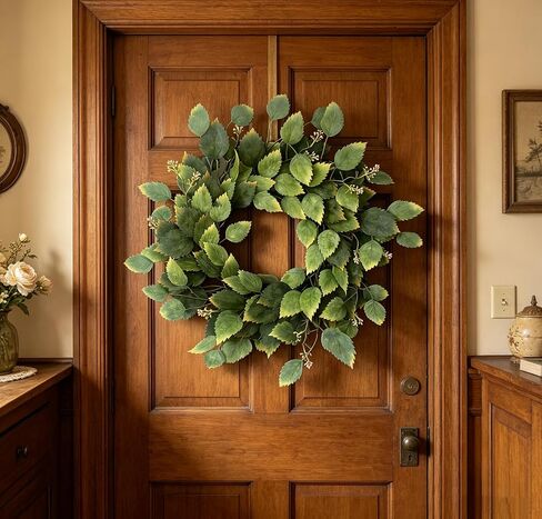 26" Green Hibiscus & Eucalyptus Leaf Wreath for Front Door - Large Artificial Greenery Outdoor Wreath for Porch, Window, Farmhouse, Home, Holiday, Hanging Decor - Spring, Summer, Fall, All Seasons in Kuwait