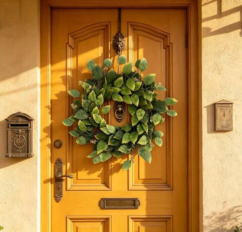 26" Green Hibiscus & Eucalyptus Leaf Wreath for Front Door - Large Artificial Greenery Outdoor Wreath for Porch, Window, Farmhouse, Home, Holiday, Hanging Decor - Spring, Summer, Fall, All Seasons in Kuwait