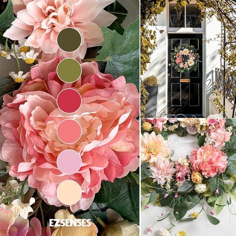 Spring Summer Wreaths for Front Door 18 Inch, Artificial Dahlia Floral Wreath with Dahlia Peony and Daisy, Large Door Wreath for All Seasons Outside Indoor Home Porch Wall Décor in Saudi Arabia