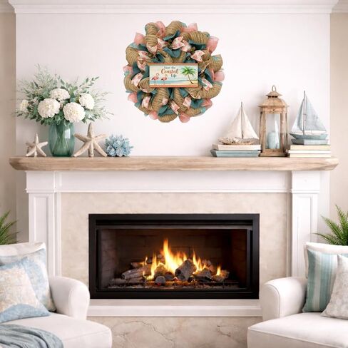 Beach Wreath, Luxury Handmade – Livin' The Coastal Life Flamingos Front Door Decor, 24 or 28 Inch in Kuwait