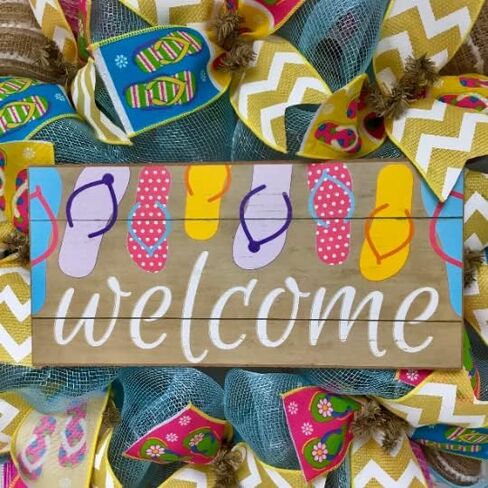 Flip Flop Welcome Summer Wreath Handmade Deco Mesh Available in 24 inch and 28 inch diameters in Kuwait