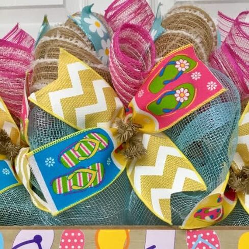 Flip Flop Welcome Summer Wreath Handmade Deco Mesh Available in 24 inch and 28 inch diameters in Kuwait