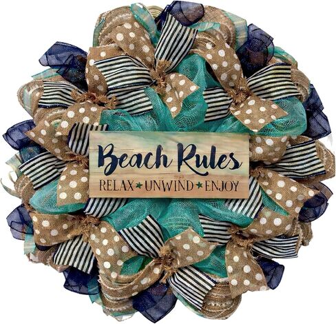Beach Wreath, Luxury Handmade – Beach Rules Front Door Decor, 24 or 28 Inch in Kuwait