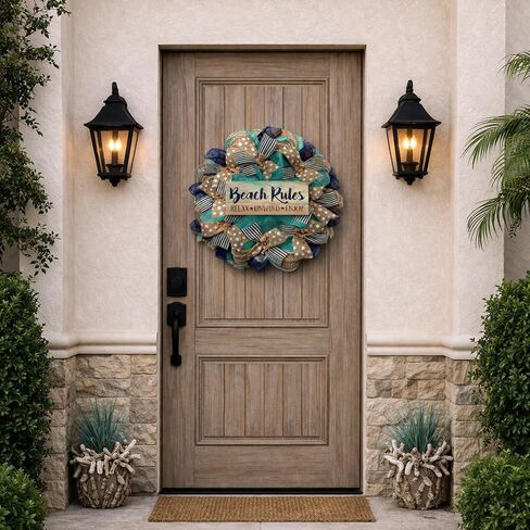 Beach Wreath, Luxury Handmade – Beach Rules Front Door Decor, 24 or 28 Inch in Kuwait
