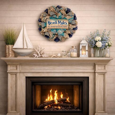 Beach Wreath, Luxury Handmade – Beach Rules Front Door Decor, 24 or 28 Inch in Kuwait