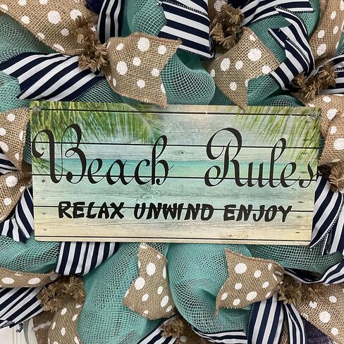 Beach Wreath, Luxury Handmade – Beach Rules Front Door Decor, 24 or 28 Inch in Kuwait