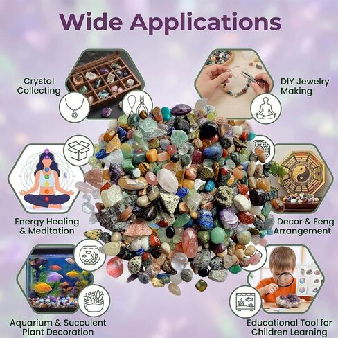 2lb 300+ Pcs 50Kinds Rocks and Minerals Set,Crystals and Gemstones Including Raw Crystals Tumbled Stones,Crystal Crushed Stones for Energy Chakra,Rocks Collections in Kuwait