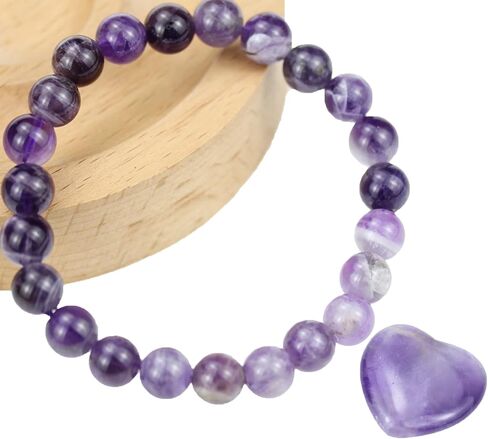 Healing Crystal Stretch Bracelet for Women Men's Gifts, 8mm Stackable Beaded Bracelets with Heart Stones Set Stress Relief Yoga Reiki Gems Healing Crystals Inspirational in Saudi Arabia