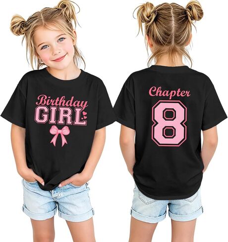 Chapter 8 Bow Birthday Girl Shirts 8th Girls Birthday Outfits Kid B-Day T-Shirt Eight Years Old Tee Party Gift Tops in Saudi Arabia