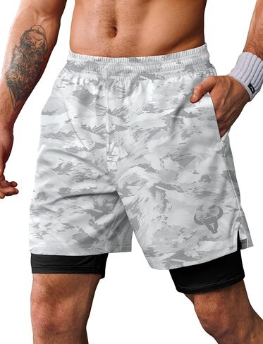 Mens 7" Athletic Shorts with Compression Liner Quick Dry Drawstring Waist 2 in 1 Shorts with Pockets (S-XXL) in Saudi Arabia