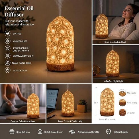 Ceramic Essential Oil Diffusers,Small Cute for Office, Home for Aromatherapy,Bedroom Humidifier Air Fragrance,Room Scent, Smell,Light Decor para Casa De Essentials Aesthetic Aroma (A) in Saudi Arabia