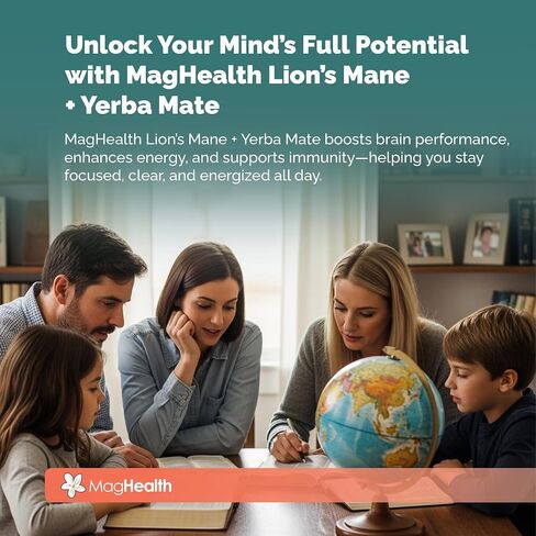 Lion's Mane & Yerba Mate Capsules 4-in-1 Nootropic Supplement | Organic Lion’s Mane Mushroom for Focus, Clean Energy (75mg Caffeine) + Ashwagandha & Black Pepper | 60 Day Supply in Saudi Arabia