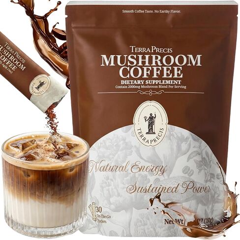 Mushroom Coffee Instant | with Organic Lions Mane & Reishi for Energy, Focus, Immunity & Digestion | Sugar Free, Low Caffeine, Coffee Alternative, NO Earthy taste, NO Jitters, 30 Single Serve Packets in Kuwait