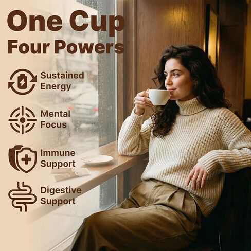 Mushroom Coffee Instant | with Organic Lions Mane & Reishi for Energy, Focus, Immunity & Digestion | Sugar Free, Low Caffeine, Coffee Alternative, NO Earthy taste, NO Jitters, 30 Single Serve Packets in Kuwait