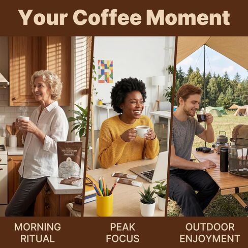 Mushroom Coffee Instant | with Organic Lions Mane & Reishi for Energy, Focus, Immunity & Digestion | Sugar Free, Low Caffeine, Coffee Alternative, NO Earthy taste, NO Jitters, 30 Single Serve Packets in Kuwait