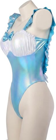 Sexy Laser-Cut Backless Swimsuit with Bow Tie – Maid Costume in Blue, No Padding – One-Size Fits Up to S-M, Adjustable Back Tie for Photoshoots in Kuwait
