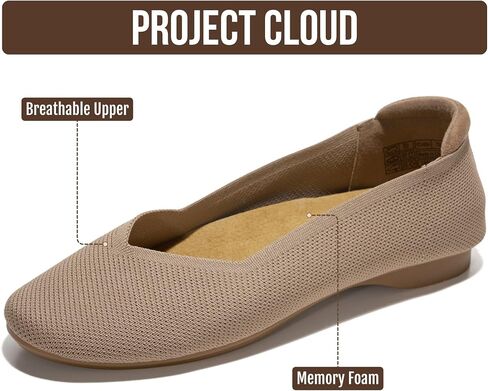 حذاء مسطح للسيدات من Project Cloud - حذاء باليه مسطح بنعل داخلي من الإسفنج الذكي للنساء - حذاء مريح خفيف الوزن وغير قابل للانزلاق للنساء 2026 (Prospect-NUDEKN,7M) in Kuwait