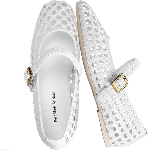 Hand Woven Flats for Women Ballet Flats with Adjustable Buckle Strap, Comfortable Mary Jane Flats, Casual Office Woven Ballerina Dressy Flat Shoes, Square Toe in Saudi Arabia