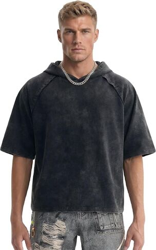 Heavyweight Vintage Washed Hooded T-Shirt, Relaxed Fit Short Sleeve Streetwear, Unisex Layering Top in Saudi Arabia