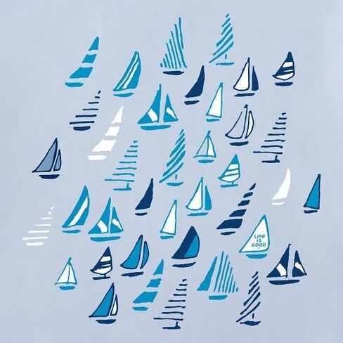 Life is Good. Women's School of Sailboat Short Sleeve Crusher Vee, Glacier Blue in Kuwait