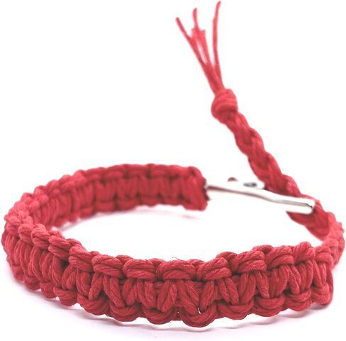 Adjustable Alligator Clip Red Mens Womens Hemp Bracelet - Handmade in Kuwait