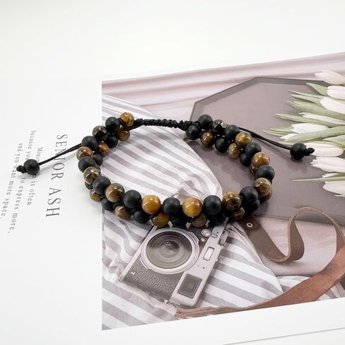 Tiger Eye Black Onyx Beaded Bracelet for Men Women, Adjustable Braided Cord Double Row Stone Jewelry, Crystal Jewelry Stone Bracelets Brithday Gifts for Men Bring Luck Prosperity in Saudi Arabia