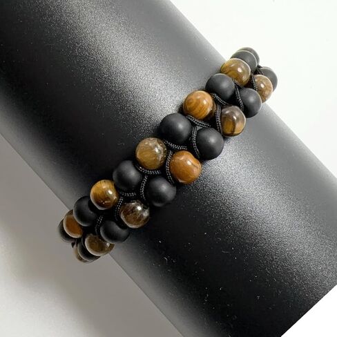 Tiger Eye Black Onyx Beaded Bracelet for Men Women, Adjustable Braided Cord Double Row Stone Jewelry, Crystal Jewelry Stone Bracelets Brithday Gifts for Men Bring Luck Prosperity in Saudi Arabia