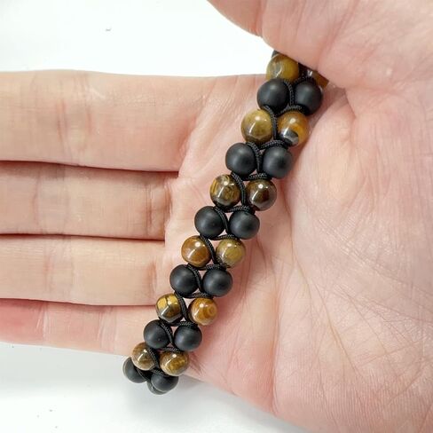 Tiger Eye Black Onyx Beaded Bracelet for Men Women, Adjustable Braided Cord Double Row Stone Jewelry, Crystal Jewelry Stone Bracelets Brithday Gifts for Men Bring Luck Prosperity in Saudi Arabia