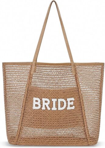 Bride Beach Mesh Tote Gift Beach Nylon Mesh Tote Bag for Bride Pearl Letter Bag Bachelorette Honeymoon Wedding Bridal Shower in Saudi Arabia